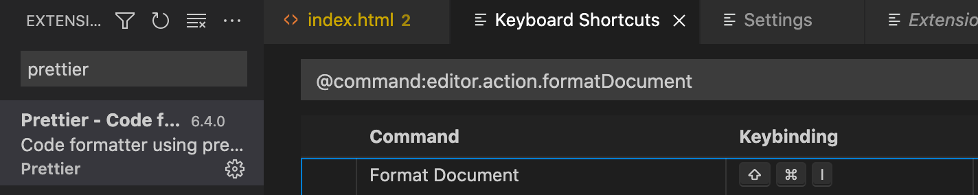 prettier 단축키 세팅